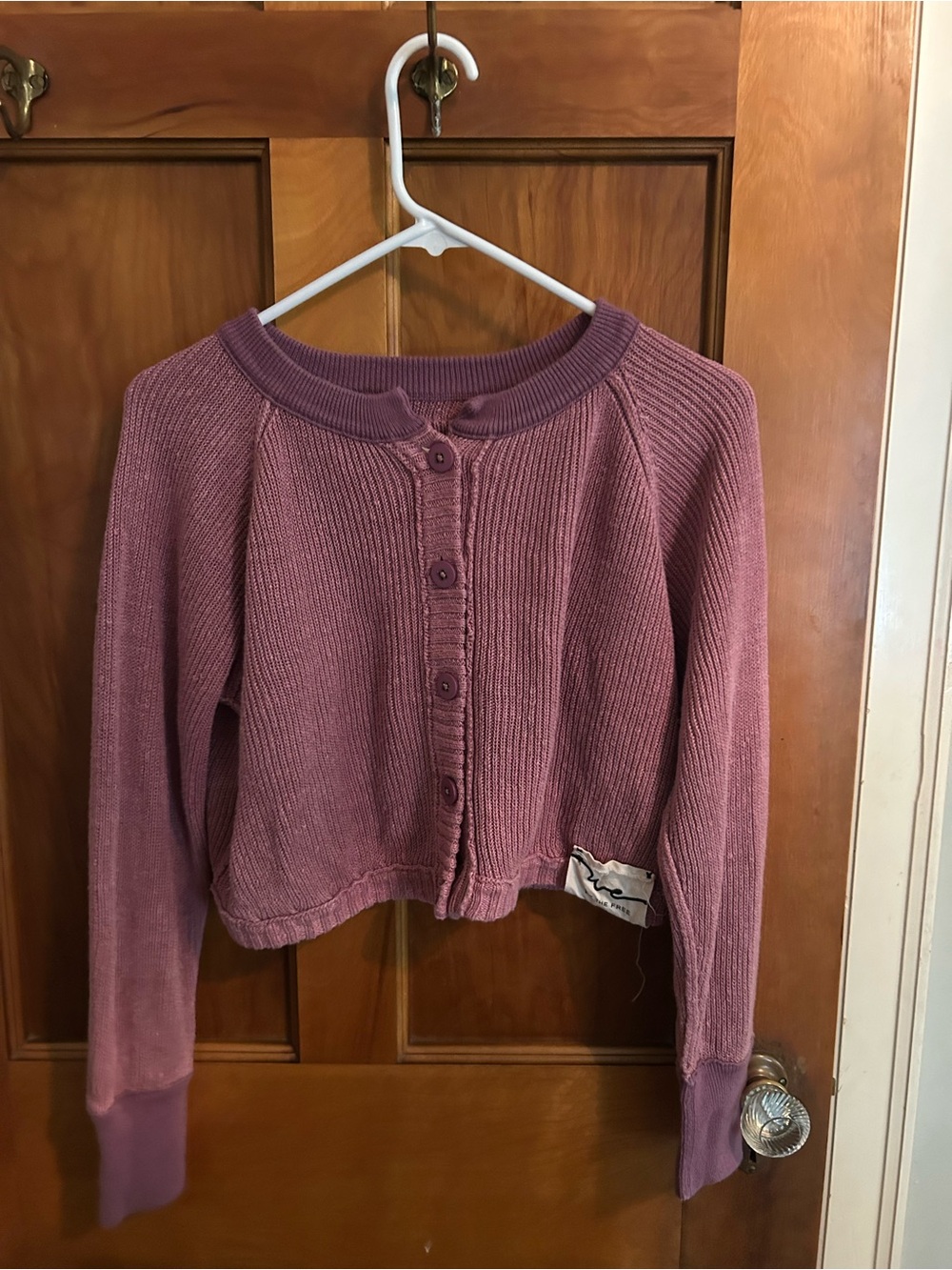 We The Free Mauve Ribbed Button-Front Crop Cardigan